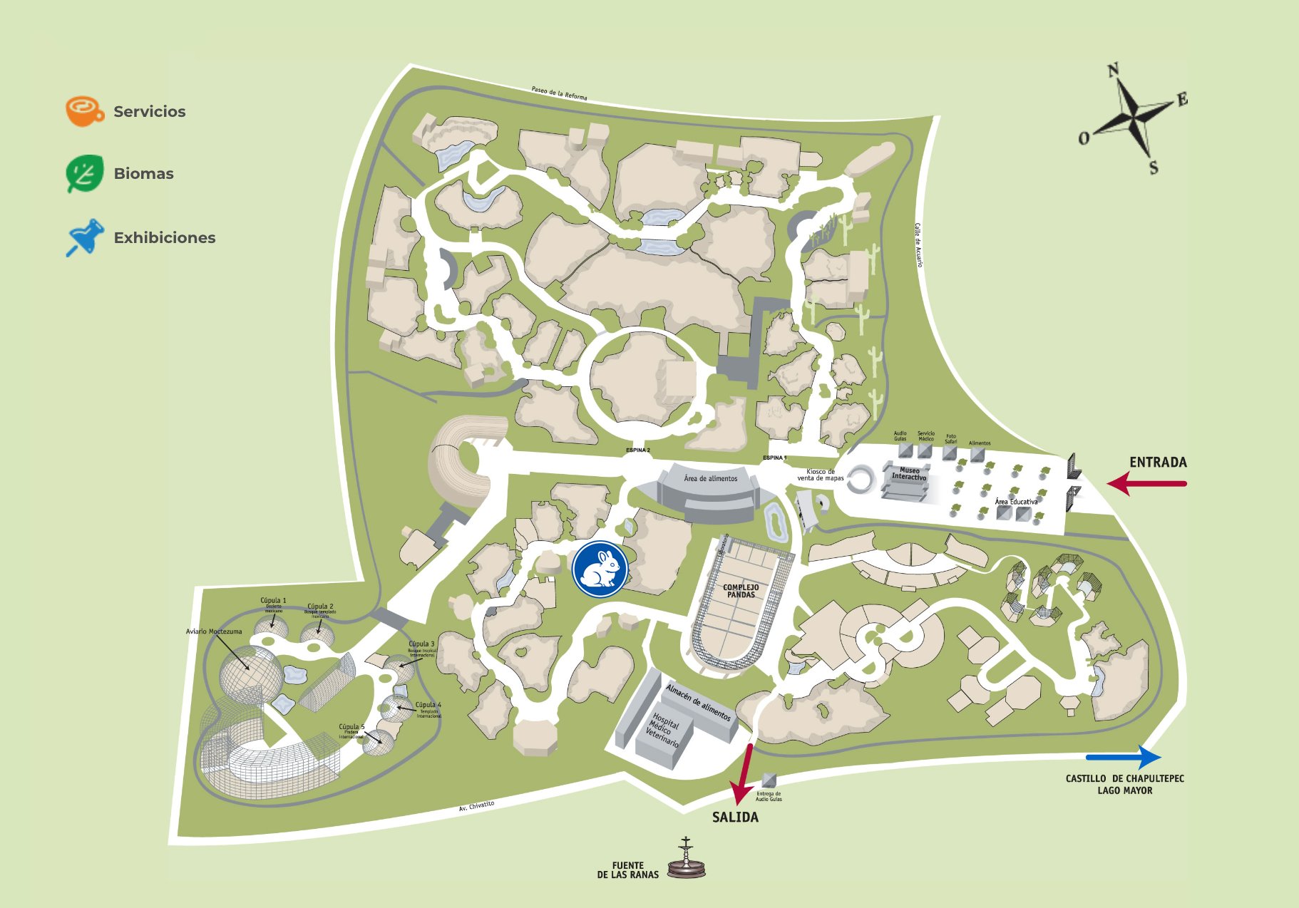 Map of Chapultepec Zoo showing the route to the teporingo